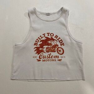Garage Built To Ride Moto Graphic Ribbed Crop Tank Top White Size S